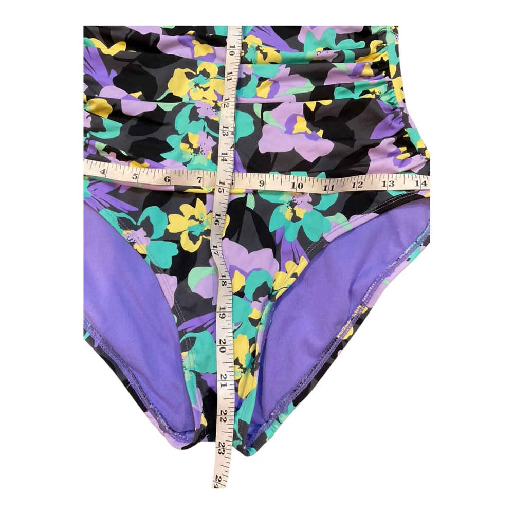 Anne Cole Women’s Strapless One Piece Swimsuit Green Purple Yellow Floral Size 6 - Picture 12 of 13